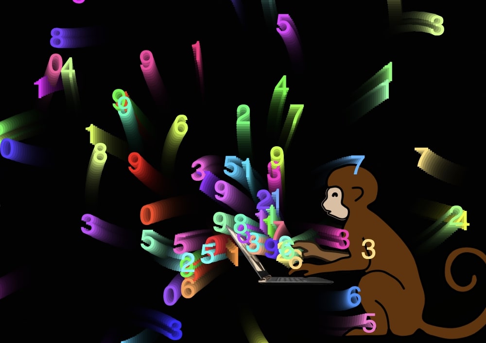 Infinite monkey typing all digits of 1 million digitis of π